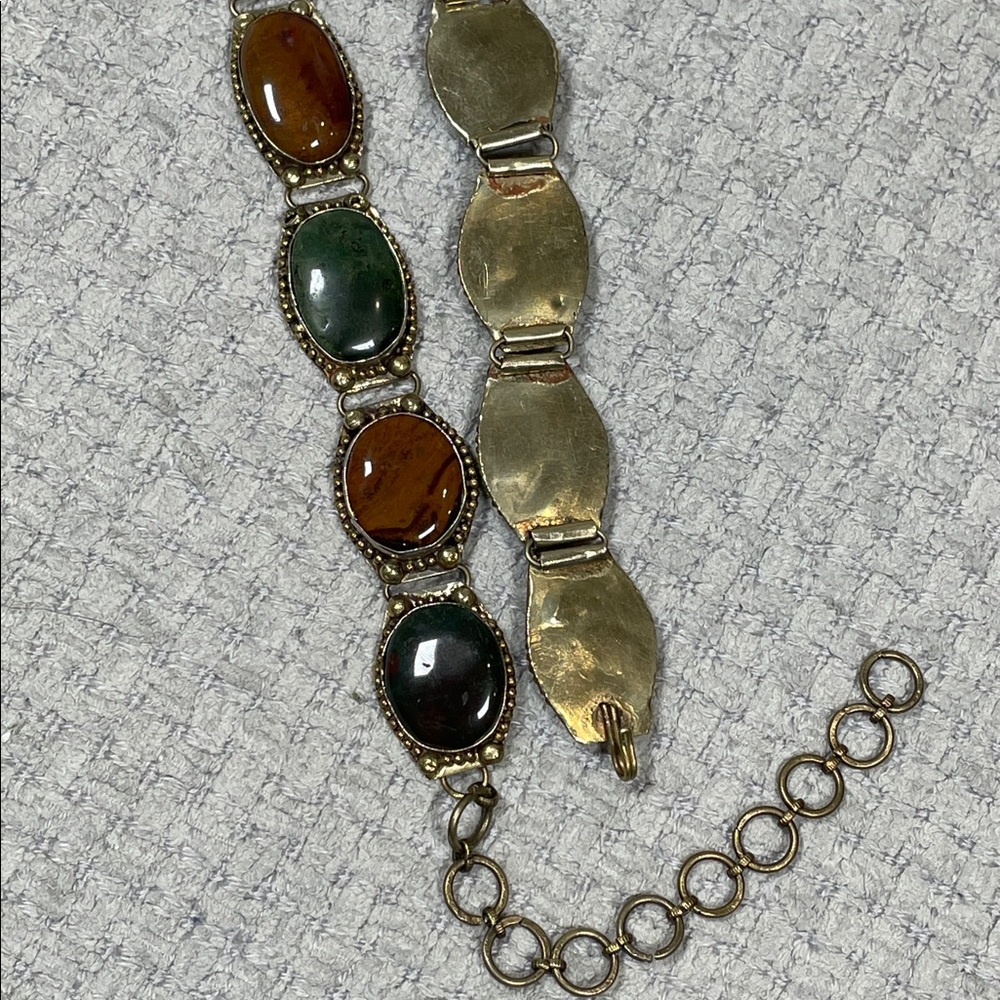 Antique Southwestern Navajo Victorian Specimen Agate Chunky Metal Chain Belt - Picture 9 of 17